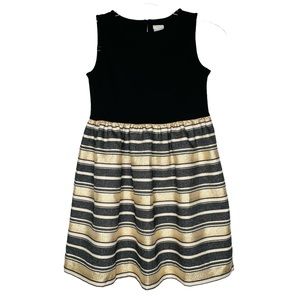 CrewCuts Girls Fit & Flare Dress Sleeveless Striped Black/Gold Sz.7